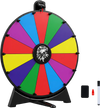Multicolor 20-inch spin wheel with 14 slots, includes blackboard marker, ideal for events and games.