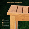 Curved top of a 20-inch non-slip shower bench made from wear-resistant Indonesian teak wood for versatile use.