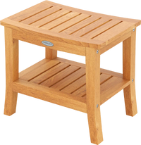 20 Inches Non-slip Shower Bench with Storage Shelf and Curved Top