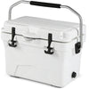 20 Quart Portable Hard Cooler in white with built-in ruler, dual latches, and sturdy handle for outdoor adventures.