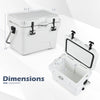 20 Quart Portable Hard Cooler in white with open lid, built-in ruler, and dual latches for outdoor adventures.