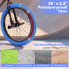 20" puncture-proof tires on a navy trick bicycle, designed for kids and teens, suitable for various terrains.
