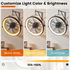 20” wall mounted fan in black with dimmable LED light, featuring 6 wind speeds and adjustable angle for optimal airflow.