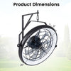 20” black wall-mounted fan with dimmable LED light, showcasing adjustable angle and 6 wind speeds for versatile airflow.