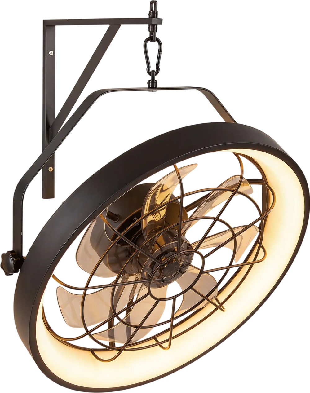 20” wall mounted fan in black features 3CCT dimmable LED light, 6 speeds, and adjustable angle for efficient airflow.