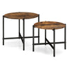 Round coffee table set of 2 with rustic brown tops and heavy-duty metal frame, ideal for living room or balcony use.