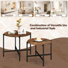 Round coffee table set of 2 in rustic brown with heavy-duty metal frame, perfect for versatile use in any room.