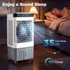 2100 CFM evaporative air cooler with 5.3-gallon tank, low noise at 35dB, ideal for indoor and outdoor use.