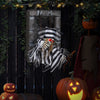 Hanging 18-inch animated skull prisoner decoration with LED eyes, sound effects, and realistic chained design for.
