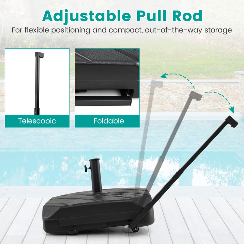211 LBS Fillable Patio Umbrella Base with Wheels and Telescopic Pull Rod
