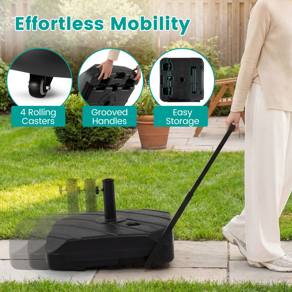 211 LBS Fillable Patio Umbrella Base with Wheels and Telescopic Pull Rod