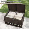 PE rattan storage bin with waterproof liner, featuring ample 48-gallon space for cushions and shoes, ideal for patio.