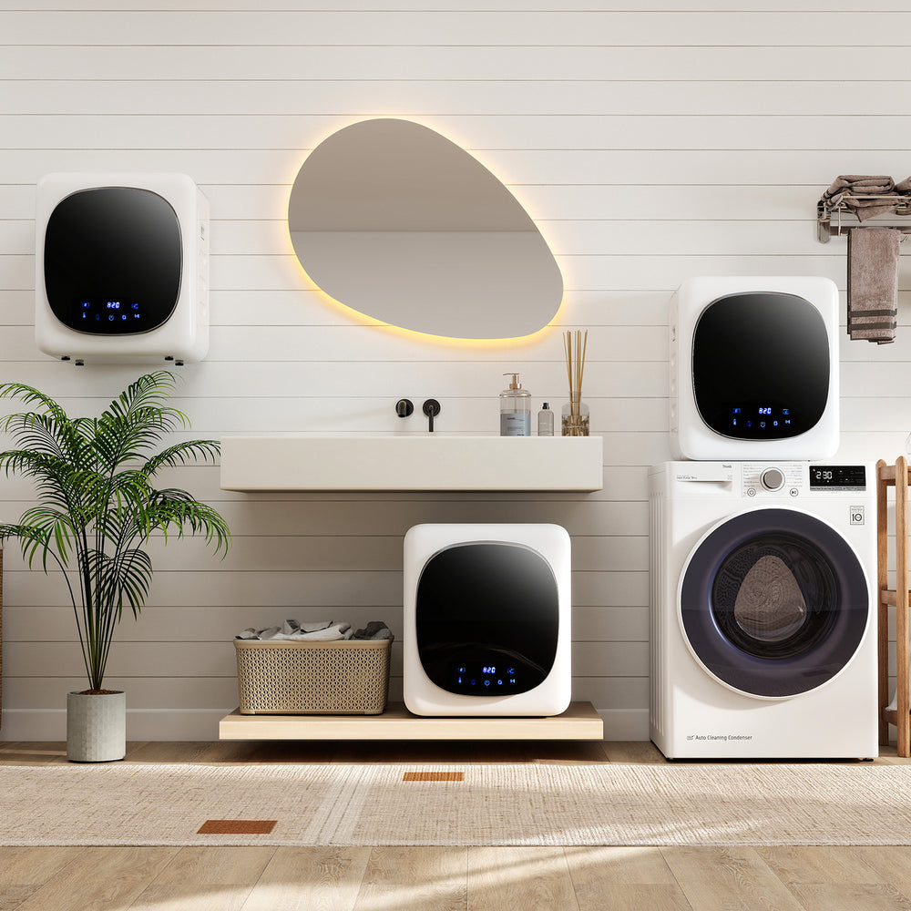 Portable 800W clothes dryer with LED touch panel and large 1.5 cu.ft capacity, ideal for compact laundry spaces.