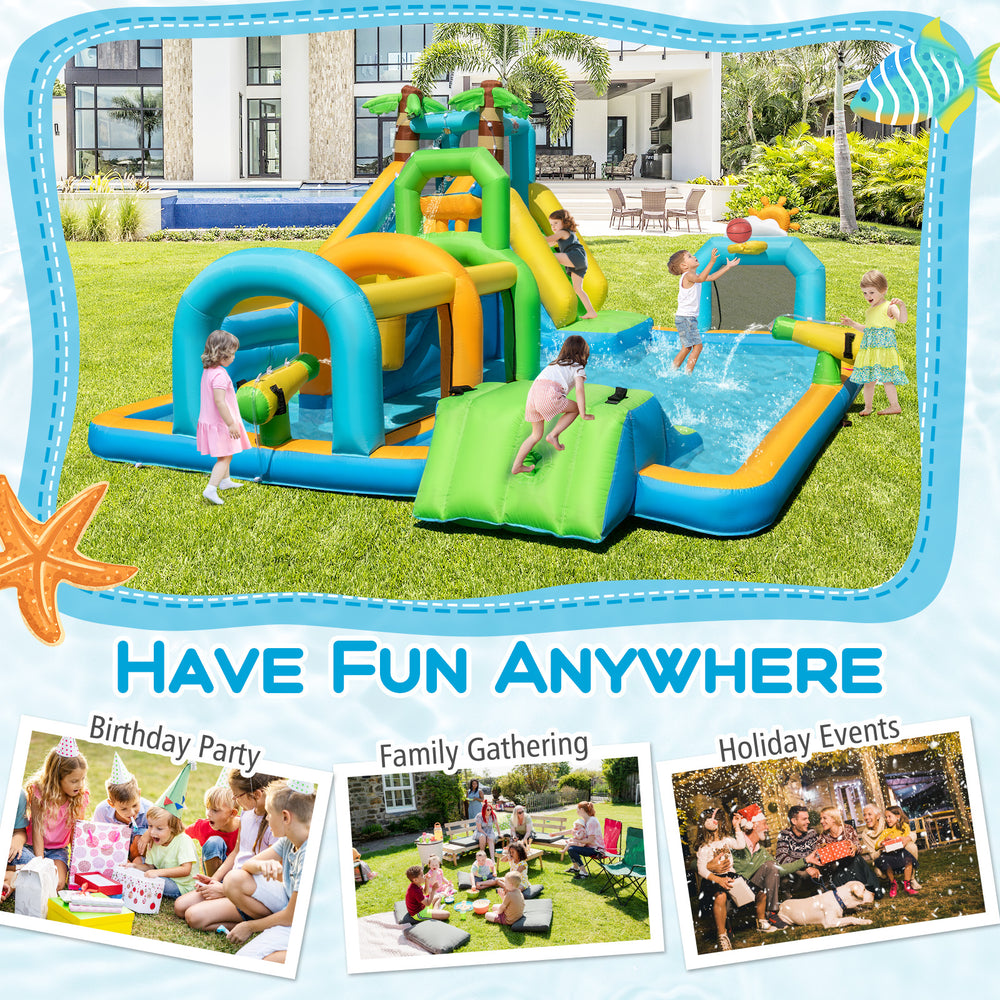 Inflatable Water Slide Tropical Theme Dual Slide Aqua Park Blower Excluded - Gallery View 9 of 10