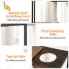 Natural sisal scratching posts on a 52-inch tall wooden cat tree with plush dangling balls for interactive play.