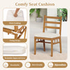 Padded seat cushion with fixing straps for outdoor wooden dining chair set, crafted from durable acacia wood.