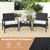 3-piece patio furniture set featuring hand-woven PE rattan chairs and a stylish coffee table, ideal for outdoor.