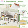 Kids bookcase with reading nook featuring adjustable shelves, storage cubbies, and a removable cushion for comfort.