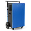 Commercial dehumidifier in blue, 215 pints capacity, with wheels and handle for easy mobility, ideal for home and.