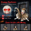Animated Halloween zombie prisoner decoration with glowing red eyes, sound activation, and detailed features for spooky.