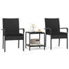 Black 3-piece patio furniture set featuring two chairs with cushions and a tempered glass tabletop side table for.