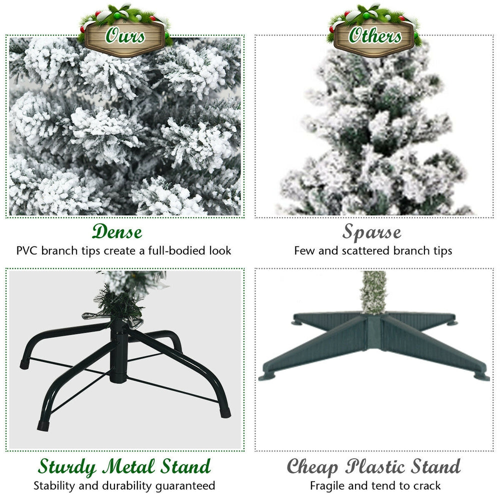 7.5 feet pre-lit snow flocked artificial pencil Christmas tree with 641 branch tips and sturdy metal stand for festive.