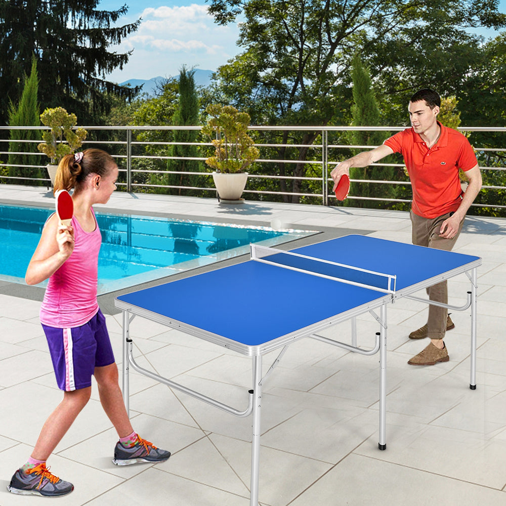 60 Inch Portable Tennis Ping Pong Folding Table with Accessories-Blue - Gallery View 1 of 12