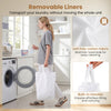 Laundry hamper with lid featuring removable liners, built-in handles, and 3-section design for sorting clothes.