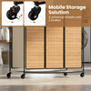 Mobile laundry hamper with lid features a 3-section design, natural bamboo slats, and 4 wheels for easy mobility.