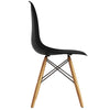 Black Mid-Century Modern DSW dining side chair with ergonomic back and wooden legs, ideal for stylish dining rooms.