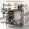 Freestanding wine rack with 21 bottle holders, 2-row glass holders, and large countertop for dining room storage.