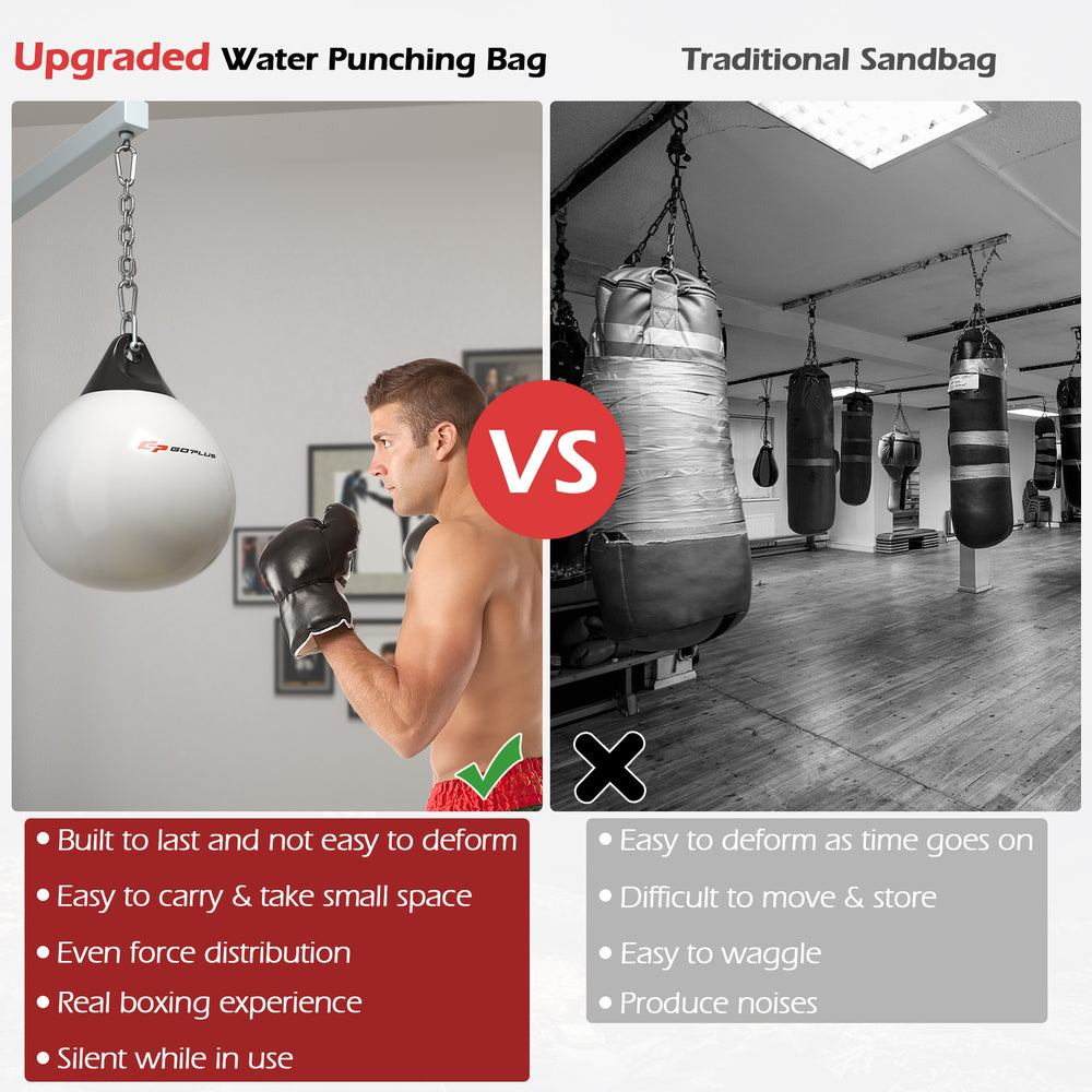 21-inch water punching bag in white, showcasing its high-rebound PVC body, perfect for realistic boxing training.