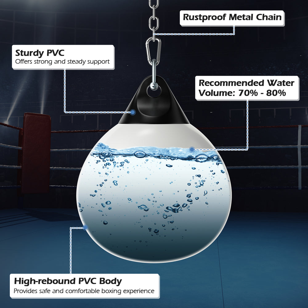 21-inch water punching bag with adjustable metal chain, featuring a high-rebound PVC body for a realistic boxing.