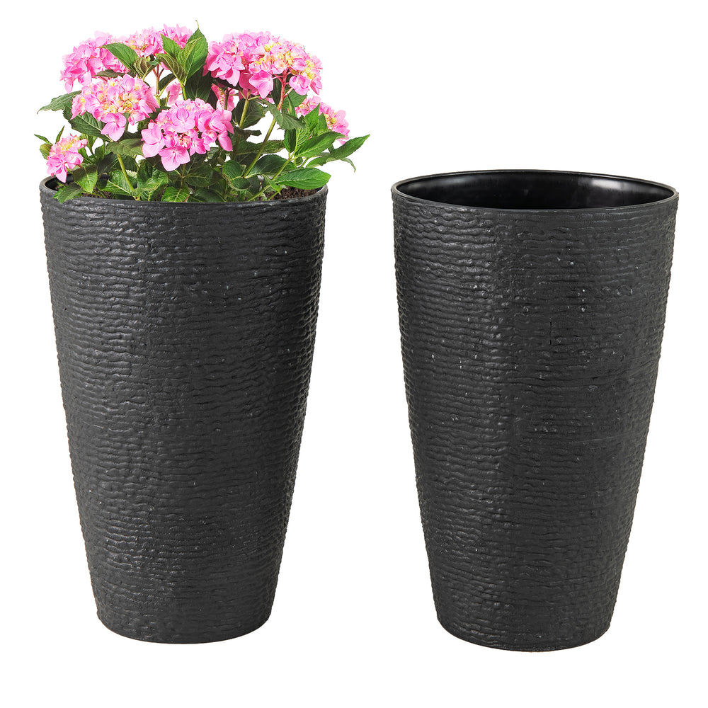 21 Inch Tall Round Plastic Planters Set of 2 Flower Pots with Drainage System-Black - Gallery View 1 of 2