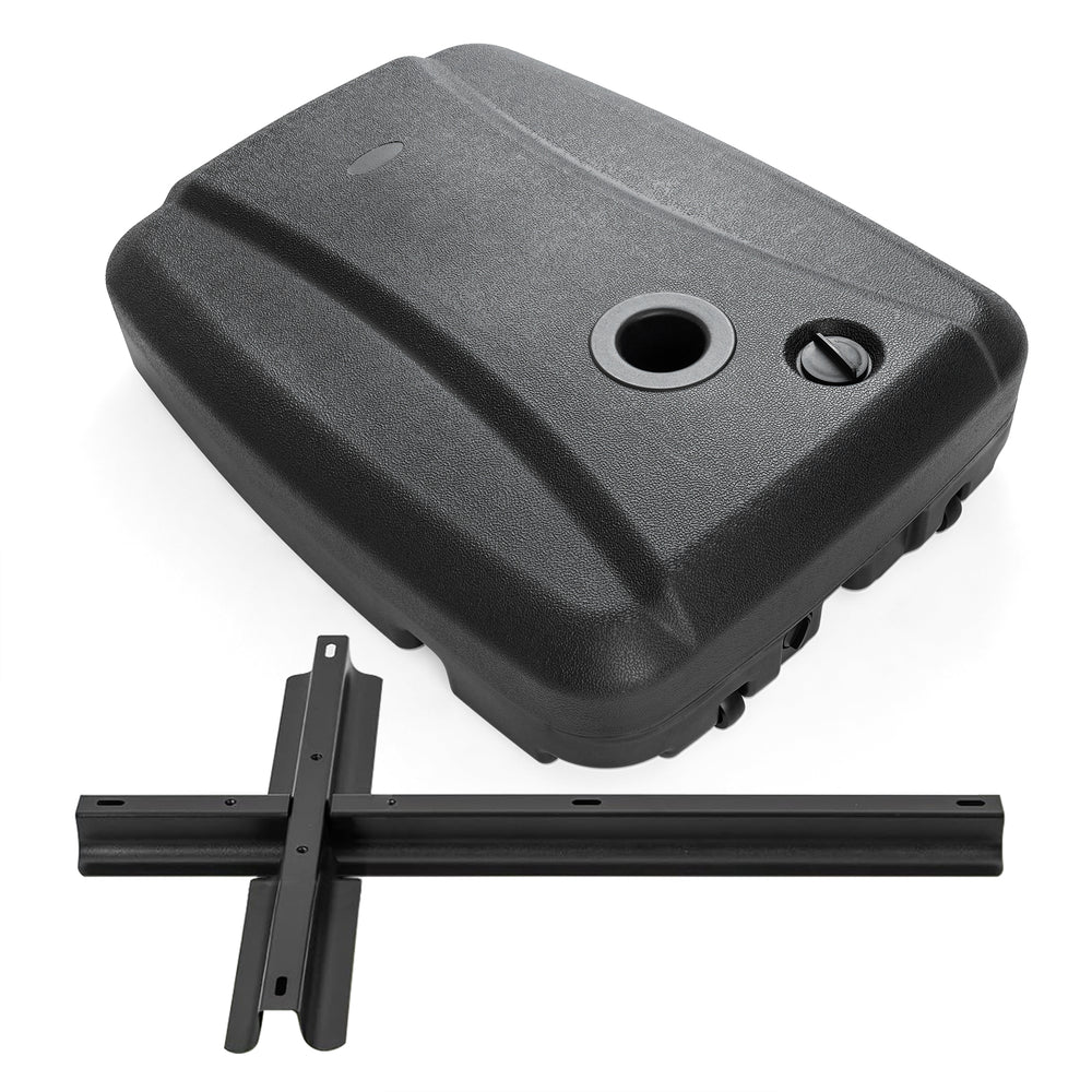 Black 220 lbs cantilever patio umbrella base stand with wheels, featuring a refillable reservoir and easy transport.