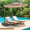 Black cantilever patio umbrella base stand with wheels, refillable for 220 lbs weight, ideal for outdoor use.
