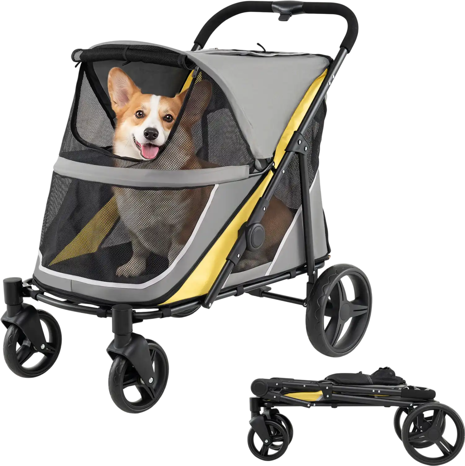 Costway Heavy Duty Dog Stroller for Large & Medium Dogs 220 lbs One-Step Foot Brake Top & Front Windows 78329303 New