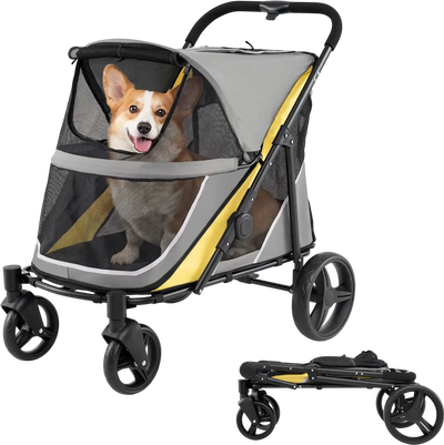 Costway Heavy Duty Dog Stroller for Large & Medium Dogs 220 lbs One-Step Foot Brake Top & Front Windows 78329303 New