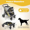 Heavy-duty dog stroller in yellow with spacious cabin, robust frame, and large wheels for easy travel with pets.
