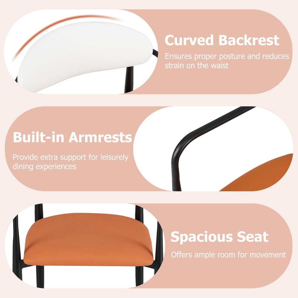 Curved backrest and padded seat of modern dining chair set, providing comfort and support for leisurely dining.