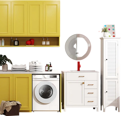 Costway 3-Pc Laundry Room Bundle Bathroom Vanity Floor Cabinet Compact 2.6 Cu.ft Dryer 43571752 New