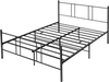 Black steel platform bed frame with high headboard, featuring sturdy construction and ergonomic support for reading.