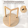 Round side table with sturdy rubber wood legs and triangular structure, perfect for rustic farmhouse interiors.