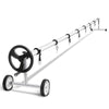 Adjustable 22 ft aluminum pool cover reel set with wheels and hand crank, designed for in-ground swimming pools.