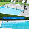 Aluminum pool cover reel set for in-ground pools, adjustable up to 22 ft, featuring wheels for easy mobility.