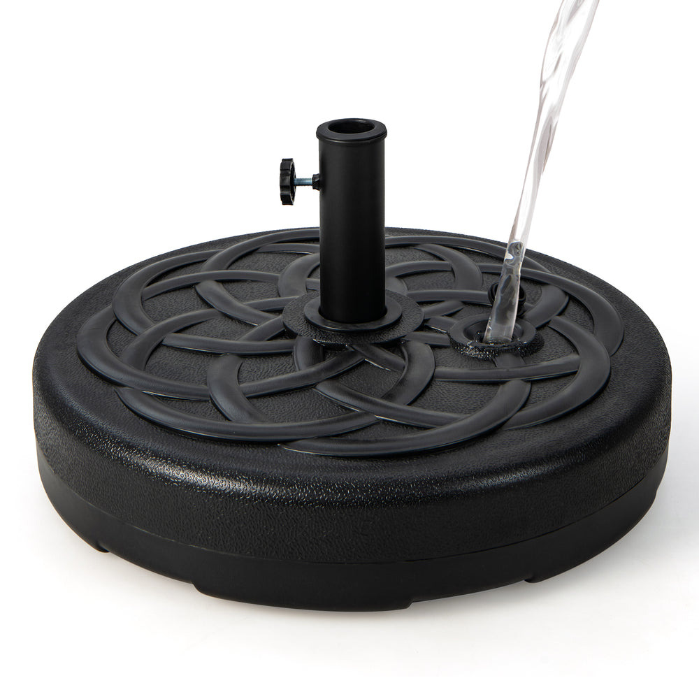 Close-up view of the textured surface of a heavy-duty 22-inch round patio umbrella base stand, designed for stability.