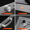 Adjustable temperature knob and power indicator on the 22 x 14 inch electric warming tray for safe and easy use.