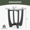 23.5-inch round end table with tempered glass top, black rubber wood frame, ideal for drinks and decor.