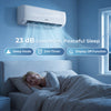23000 BTU mini split air conditioner with heat pump, showcasing low noise operation for peaceful sleep in a bedroom.