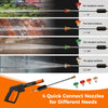Electric pressure washer with 4 quick connect nozzles for stubborn stains, hard surfaces, and glass cleaning.